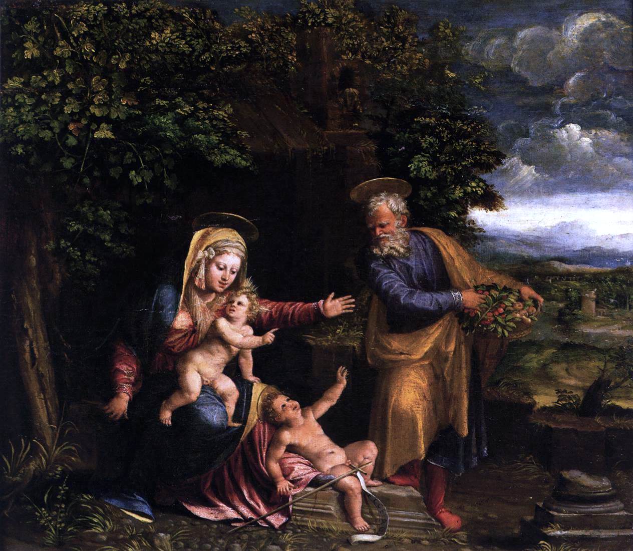 Battista Dossi Holy Family with the Young St John the Baptist - Canvas Print