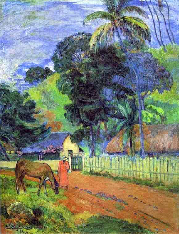 Paul Gauguin Horse on Road, Tahitian Landscape - Canvas Print