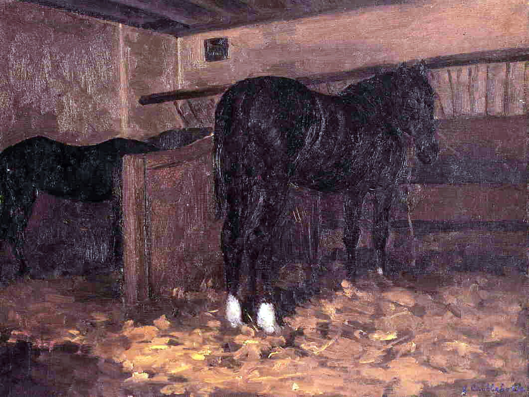 Gustave Caillebotte Horses in the Stable - Canvas Print