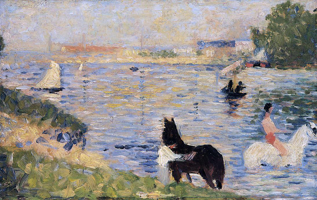 Georges Seurat Horses in the Water - Canvas Print