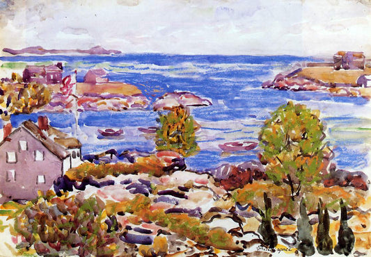 Maurice Prendergast House with Flag in the Cove - Canvas Print