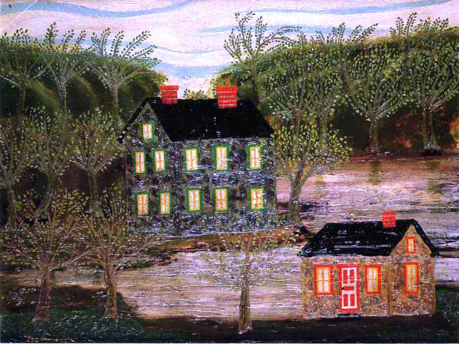 Joseph Pickett Houses by a Stream, Lambertville - Canvas Print