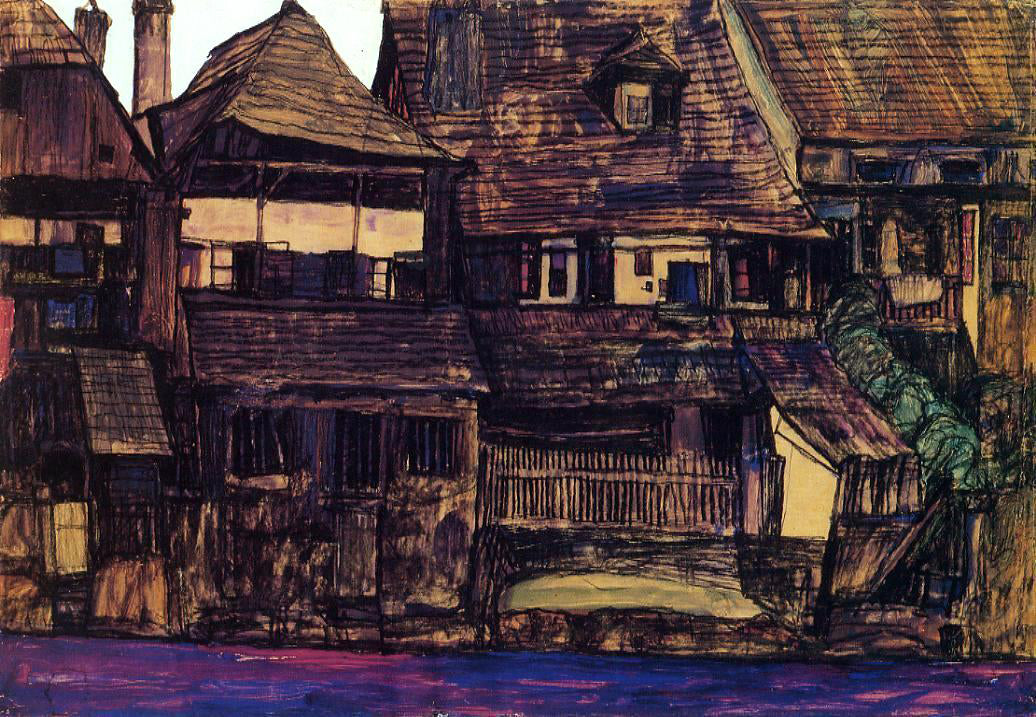 Egon Schiele Houses on the Moldau, Krumau - Canvas Print