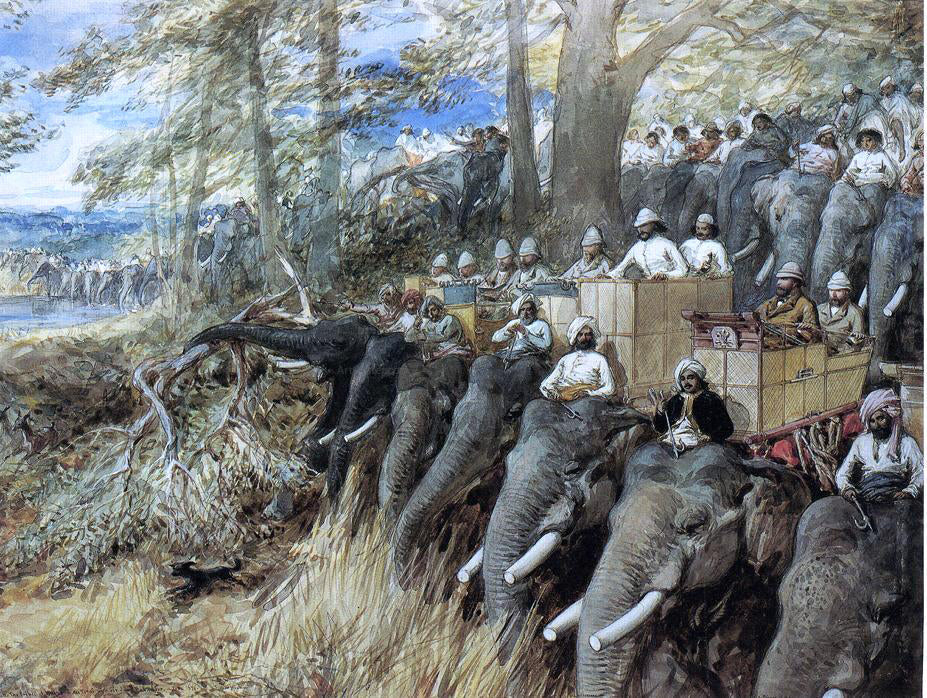 William Simpson H.R.H. The Prince of Wales beating the Jungle with Sir Jung Bahadoor in the Nepal Terai - Canvas Print