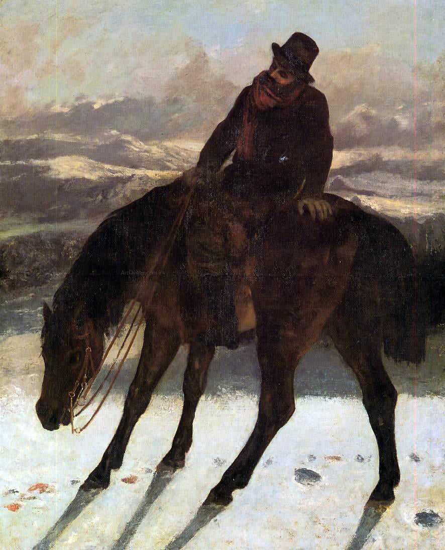 Gustave Courbet Hunter on Horseback, Redcovering the Trail - Canvas Print