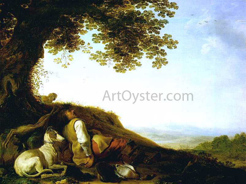 Herman Saftleven Hunter Sleeping on a Hillside - Canvas Print