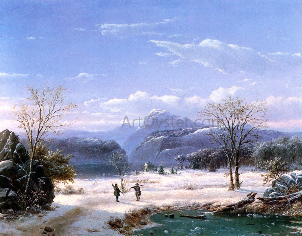 Louis Remy Mignot Hunters in a Winter Landscape - Canvas Print