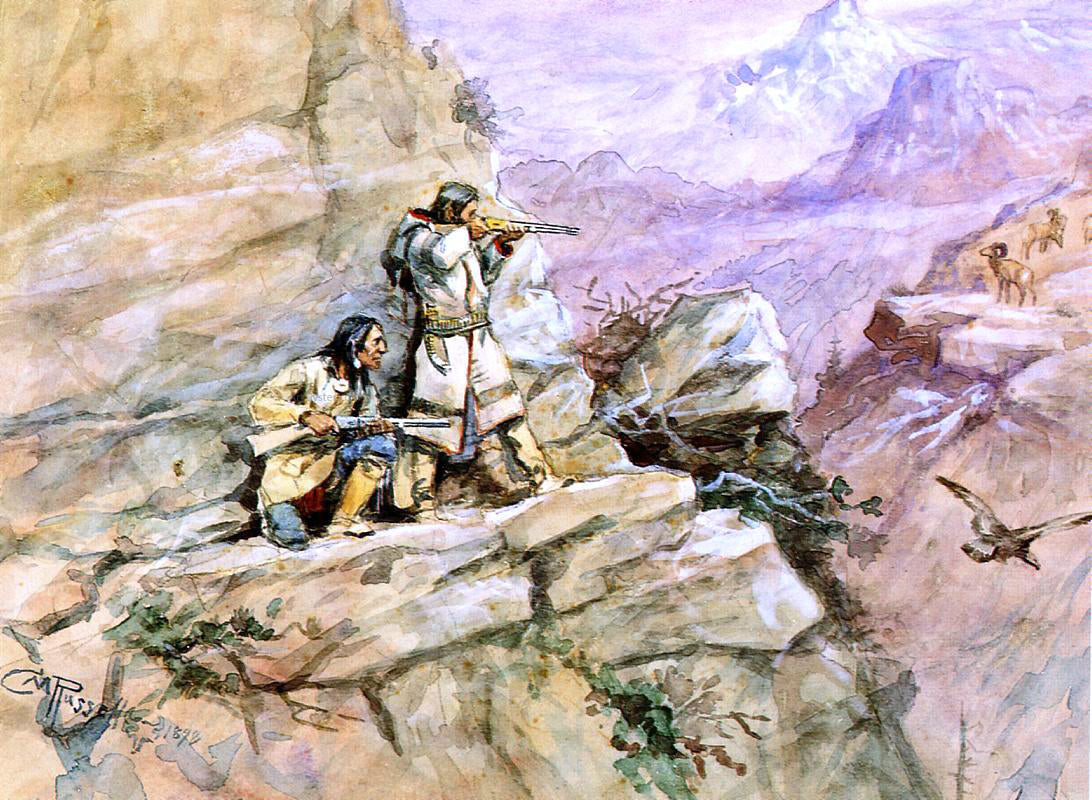 Charles Marion Russell Hunting Big Horn Sheep - Canvas Print