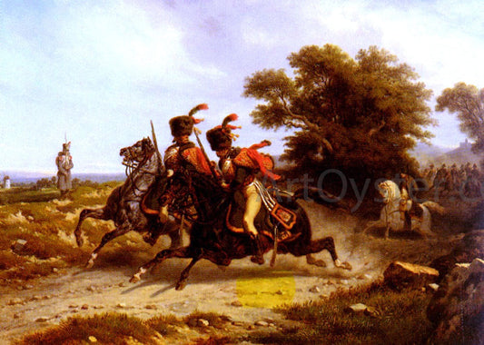 Hippolyte Bellange Hussards Escortant Napoleon - Canvas Print
