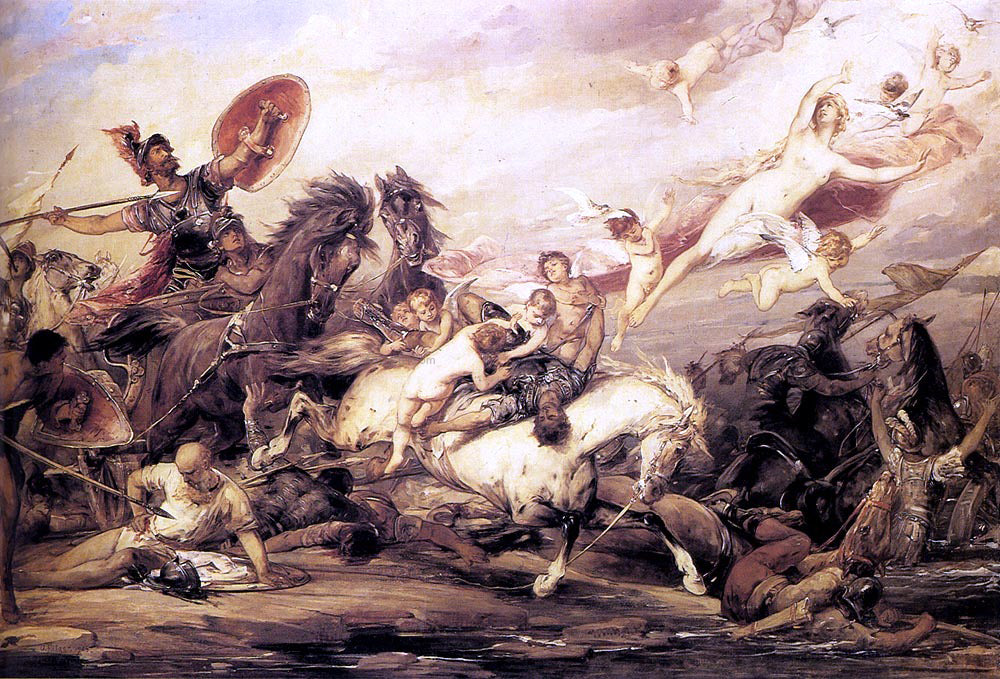 Arthur Wilhelm Fitger Icarius (Diomedes Wounding Aphrodite When She Tries To Recover The Body Of Aeneas) - Canvas Print