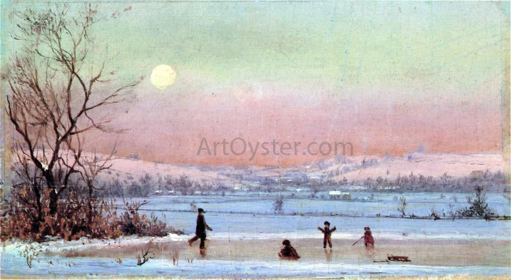 Jervis McEntee Ice Skating near Hudson - Canvas Print