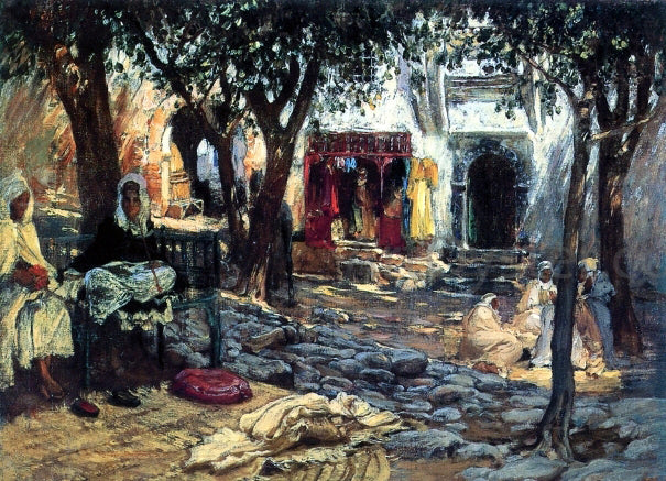 Frederick Arthur Bridgeman Idle Moments: An Arab Courtyard - Canvas Print