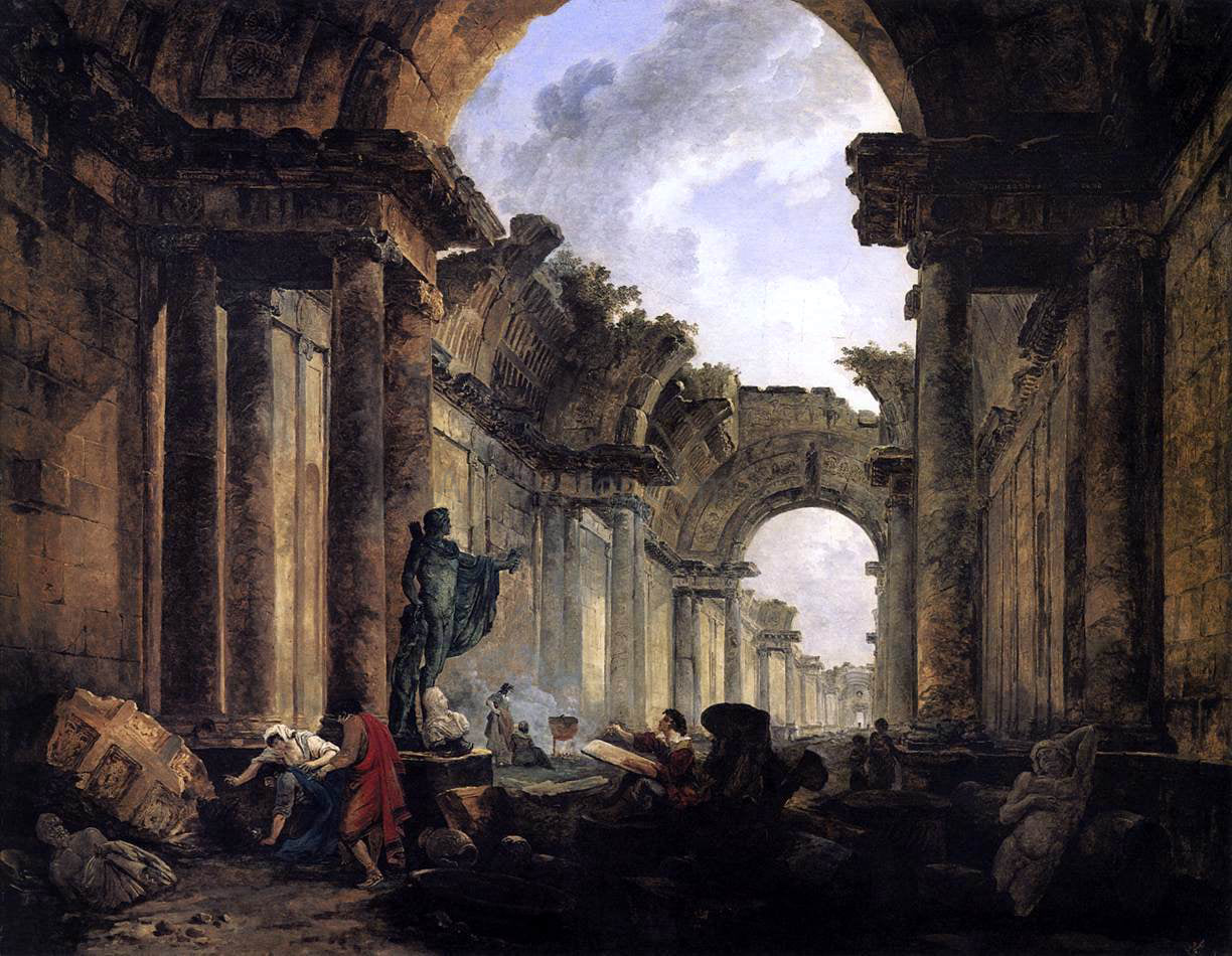 Hubert Robert Imaginary View of the Grande Galerie in the Louvre in Ruins - Canvas Print
