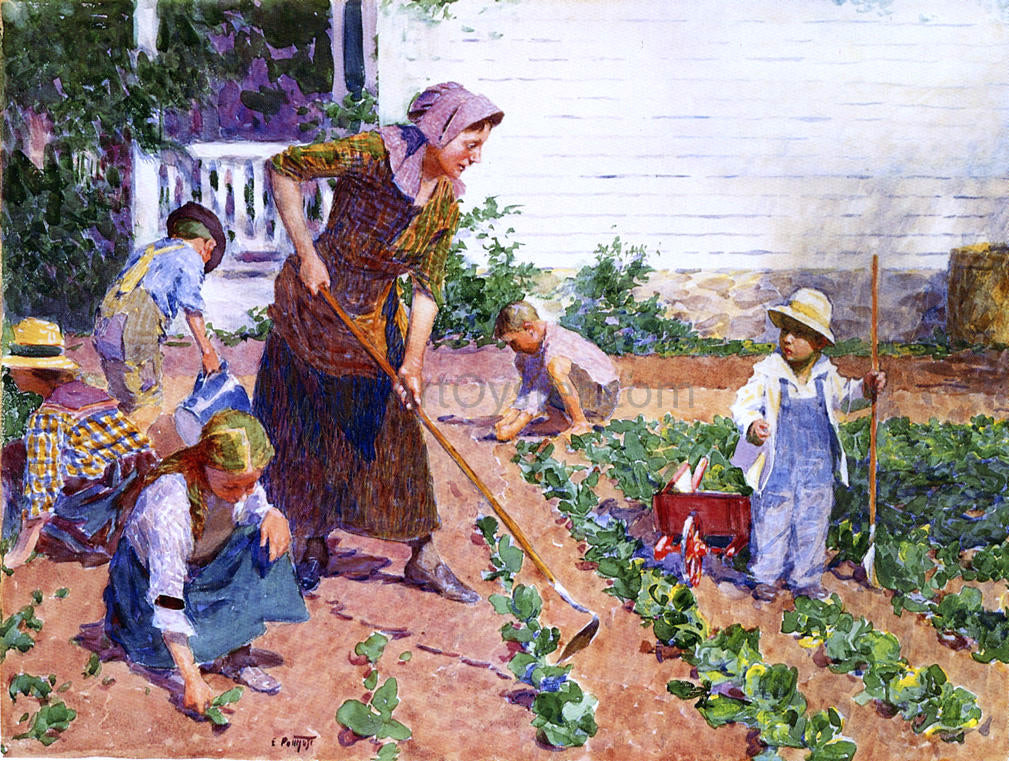 Edward Potthast In the Garden - Canvas Print