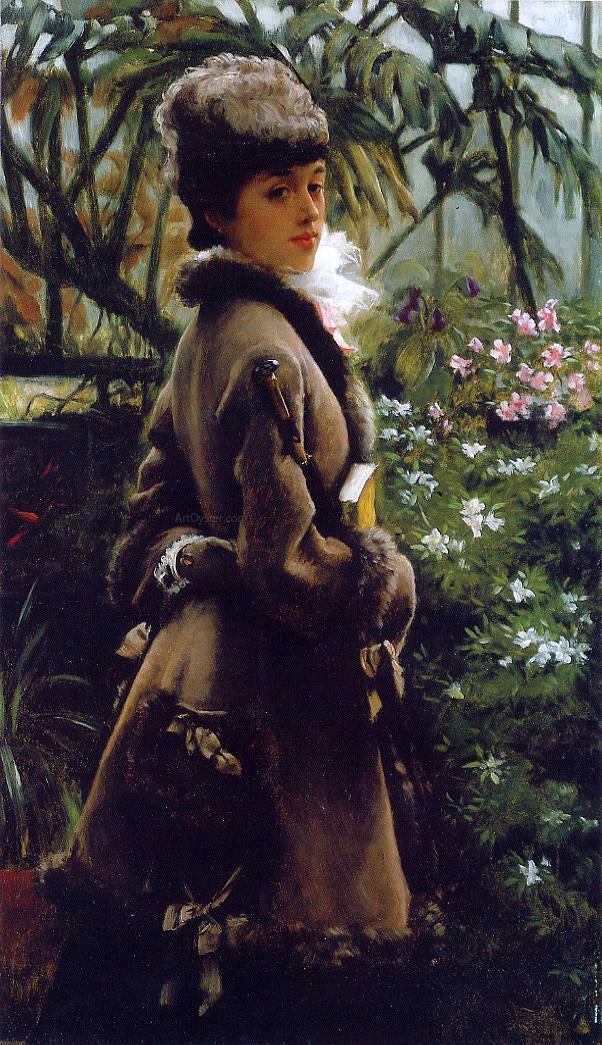 James Tissot In the Greenhouse - Canvas Print