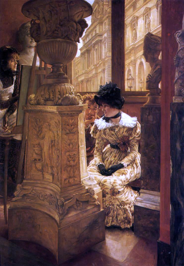 James Tissot In the Louvre - Canvas Print