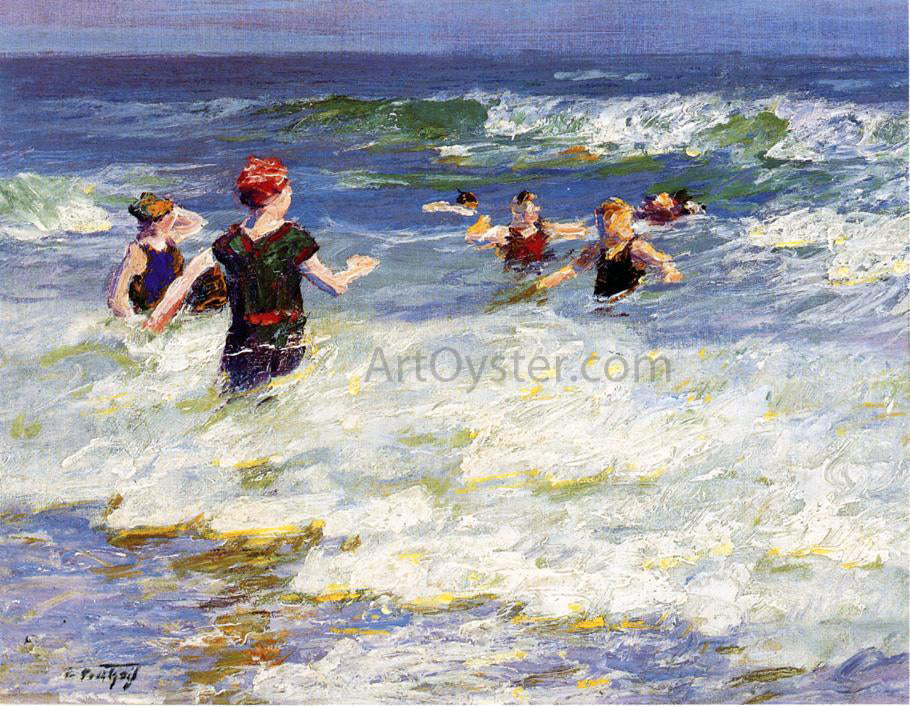 Edward Potthast In the Surf - Canvas Print