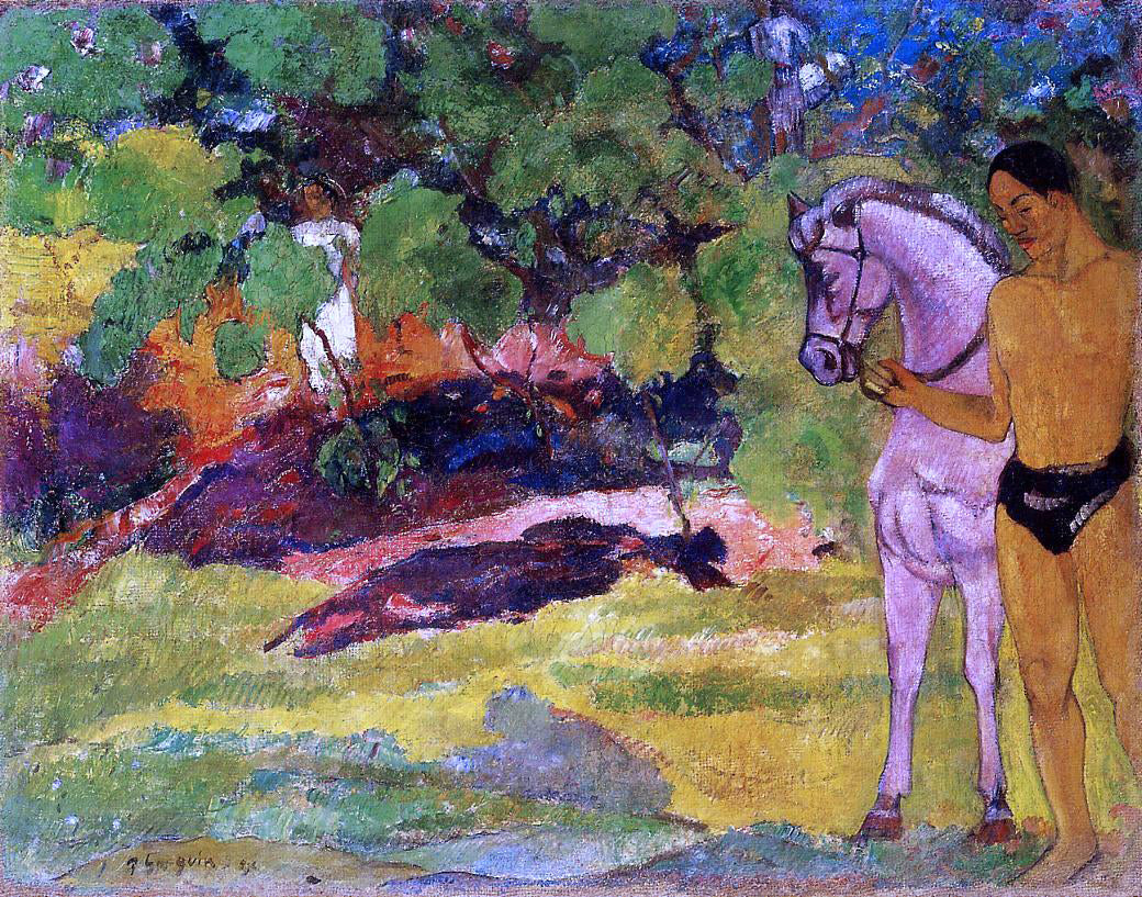 Paul Gauguin In the Vanilla Grove, Man and Horse (also known as The Rendezvous) - Canvas Print