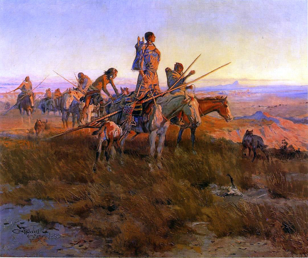 Charles Marion Russell In the Wake of the Buffalo Hunters - Canvas Print