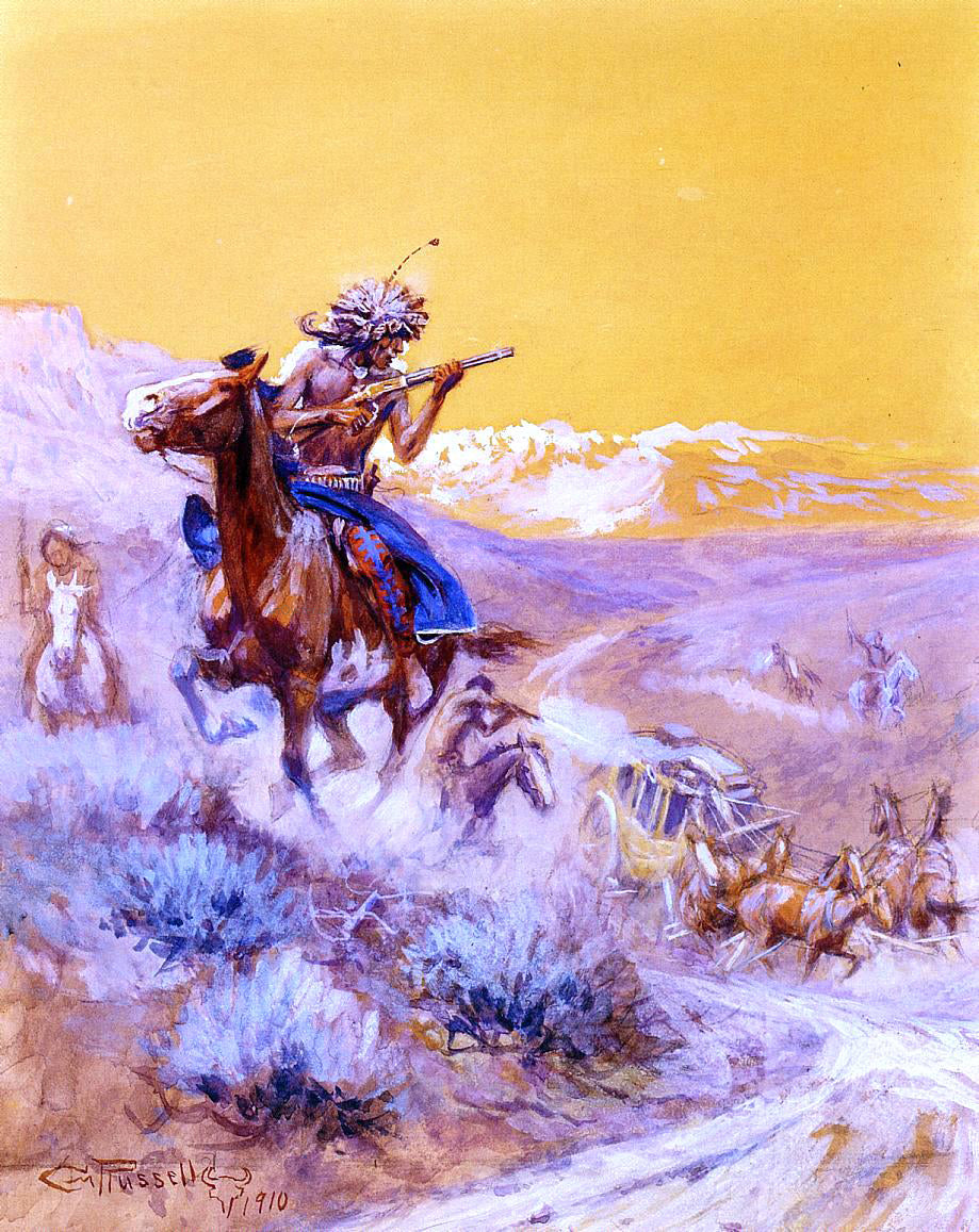 Charles Marion Russell Indian Attack - Canvas Print