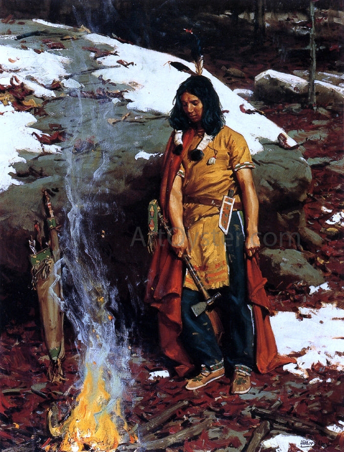 William Gilbert Gaul Indian by the Campfire - Canvas Print