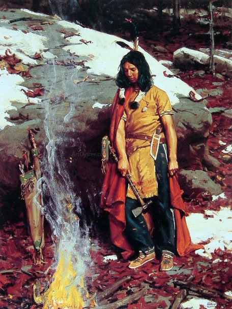 William Gilbert Gaul Indian by the Campfire - Canvas Print