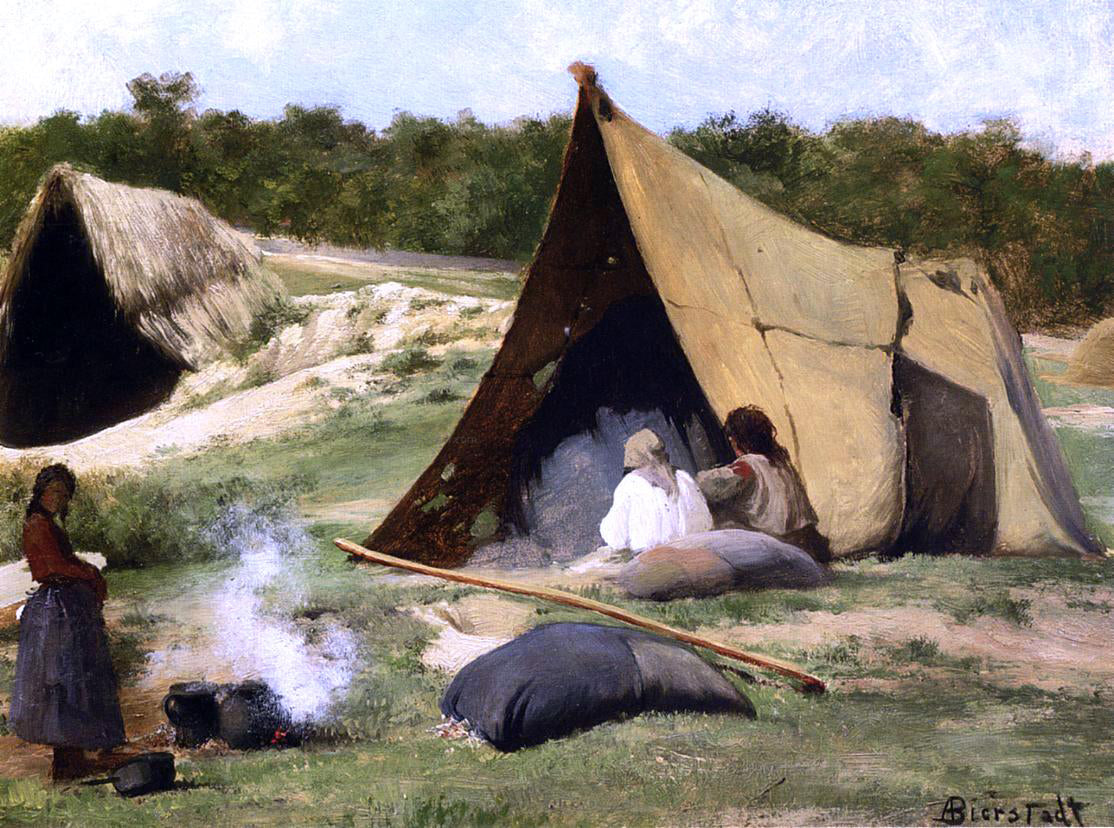 Albert Bierstadt Indian Camp - Canvas Print