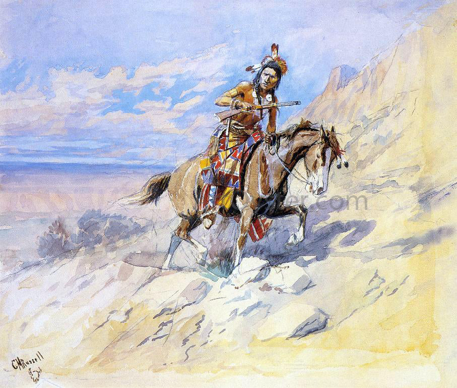 Charles Marion Russell Indian on Horseback - Canvas Print