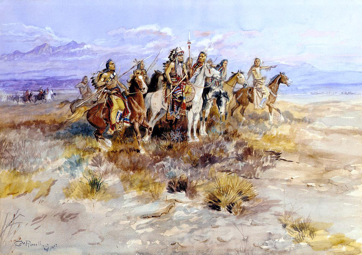 Charles Marion Russell Indian Scouting Party - Canvas Print