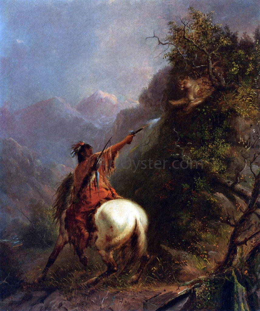 Alfred Jacob Miller Indian Shooting a Cougar - Canvas Print