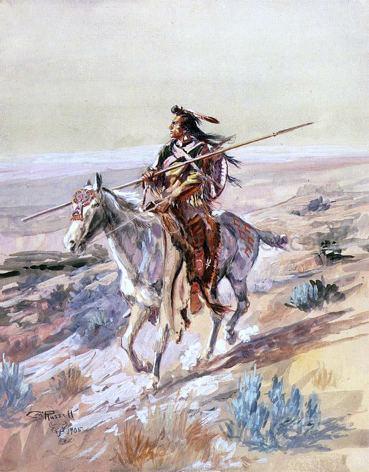 Charles Marion Russell Indian with Spear - Canvas Print