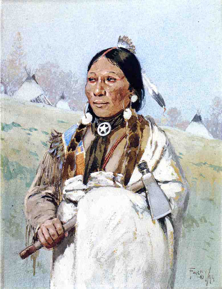 Henry F Farney An Indian with Tomahawk - Canvas Print