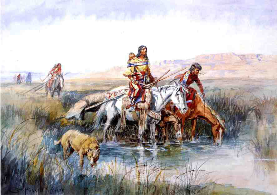 Charles Marion Russell Indian Women Moving Camp - Canvas Print
