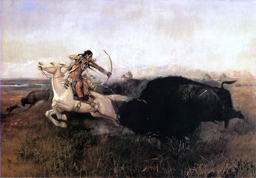 Charles Marion Russell Indians Hunting Buffalo - Canvas Print