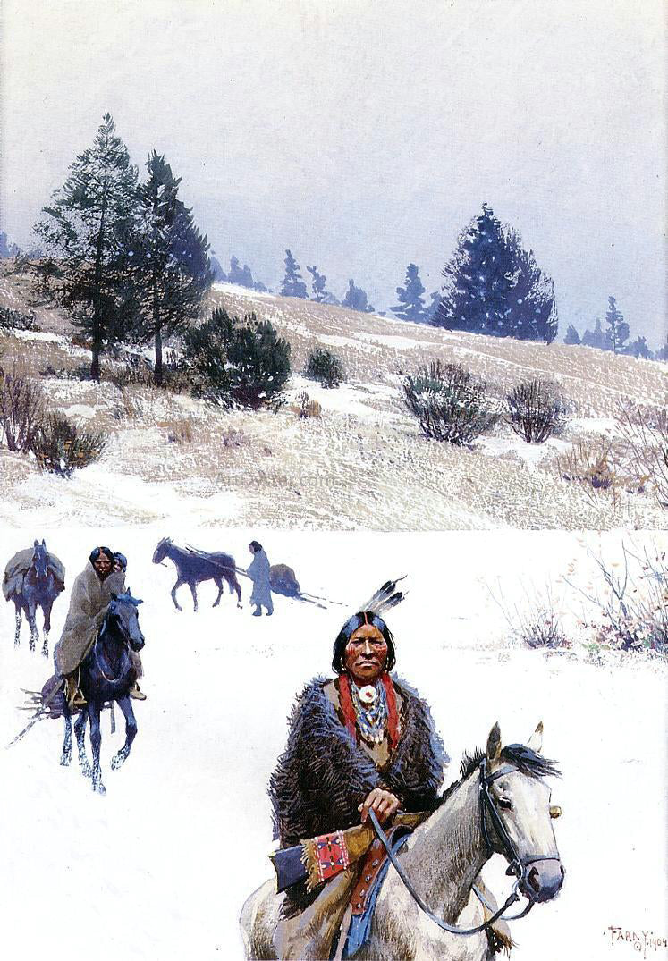 Henry F Farney Indians in Winter - Moving Camp - Canvas Print
