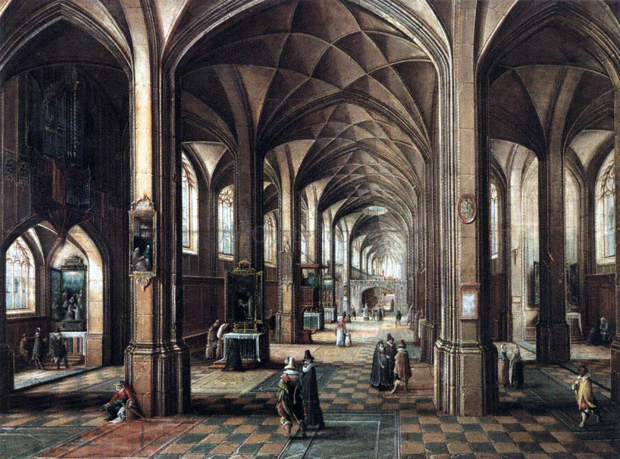 The Younger Hendrick Van Steenwyck Interior of a Church with a Family in the Foreground - Canvas Print