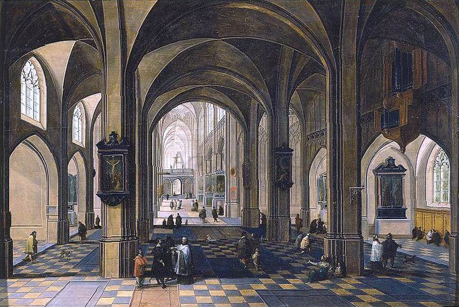 The Elder Peeter Neeffs Interior of a Gothic Cathedral - Canvas Print