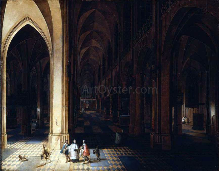 The Elder Peeter Neeffs Interior of Antwerp Cathedral at Night - Canvas Print