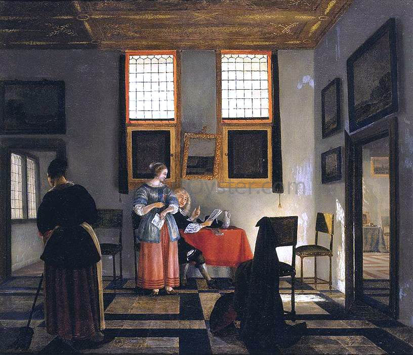 Pieter Janssens Elinga Interior with Seated Figures - Canvas Print