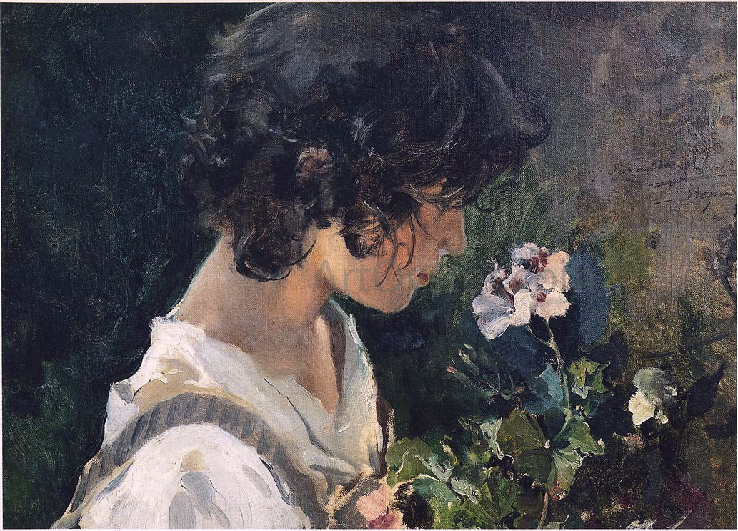 Joaquin Sorolla Y Bastida Italian Girl with Flowers - Canvas Print