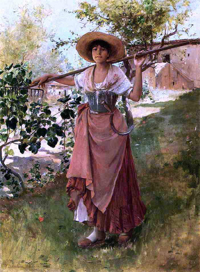 Frank Duveneck Italian Girl with Rake - Canvas Print