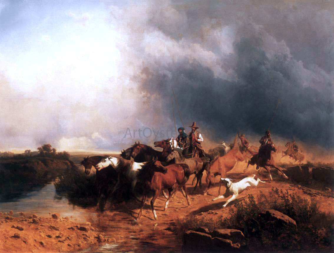 Andres Marko Italian Landscape with Galoping Horses - Canvas Print