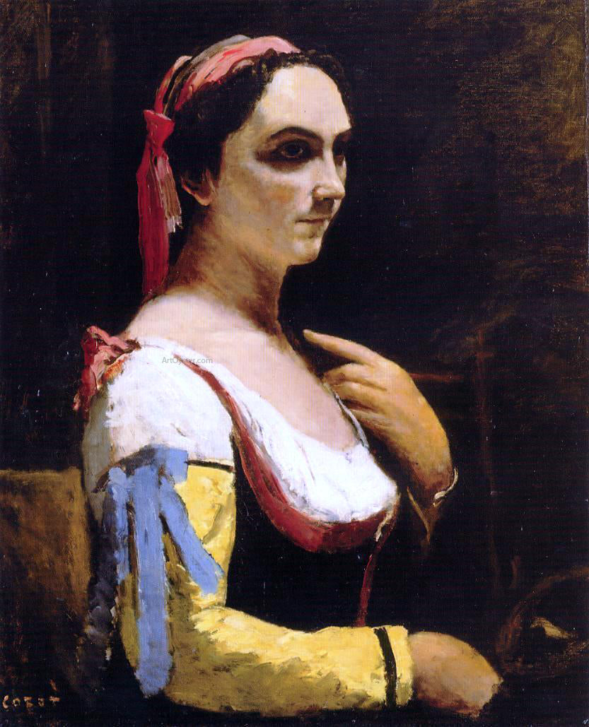 Jean-Baptiste-Camille Corot Italian Woman with a Yellow - Canvas Print