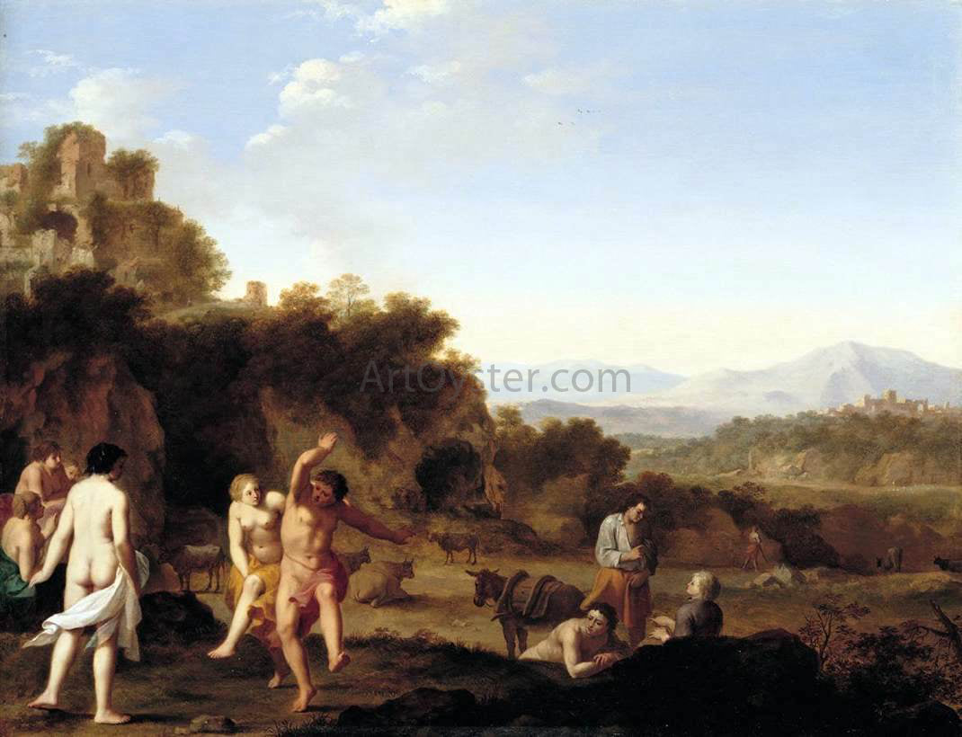 Cornelis Van Poelenburgh Italianate Landscape with Dancing Figures - Canvas Print