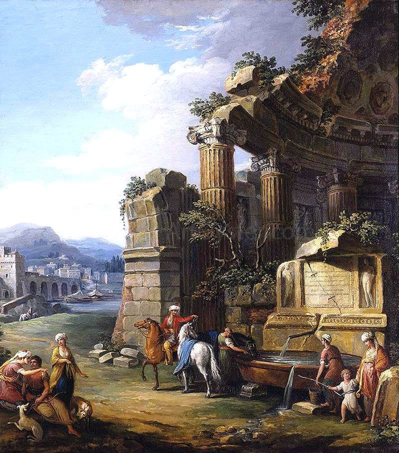 Giuseppe Zocchi Italianate River Landscape - Canvas Print