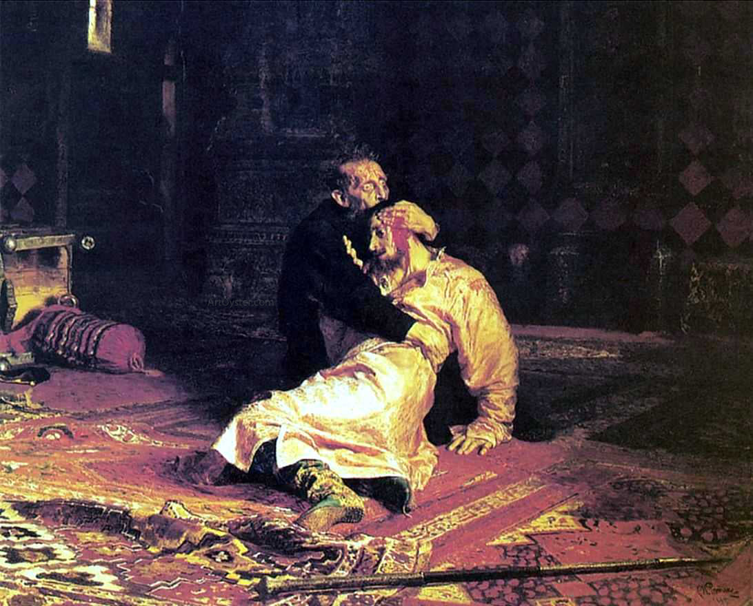 Ilia Efimovich Repin Ivan the Terrible and His Son Ivan on November 16, 1581 - Canvas Print