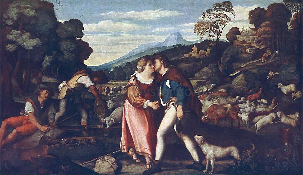 Palma Vecchio Jacob and Rachel - Canvas Print