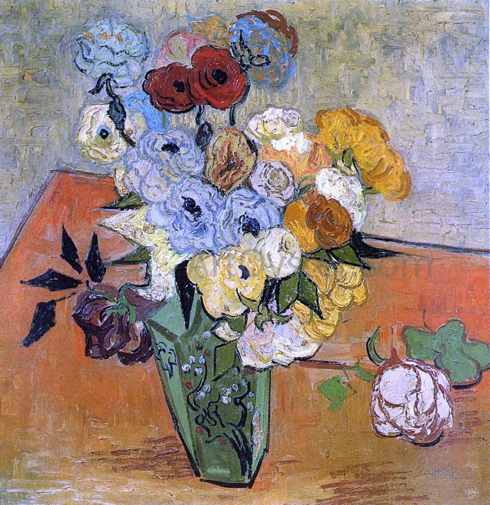 Vincent Van Gogh Japanese Vase with Roses and Anemones - Canvas Print