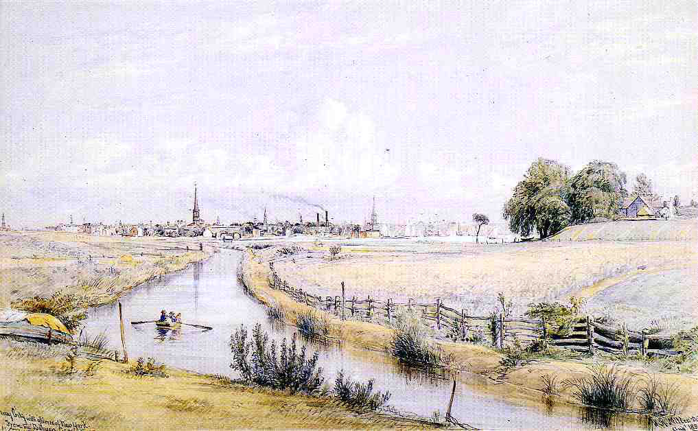 William Rickarby Miller Jersey City with a Glimpse of New York From the Bergen Canal - Canvas Print