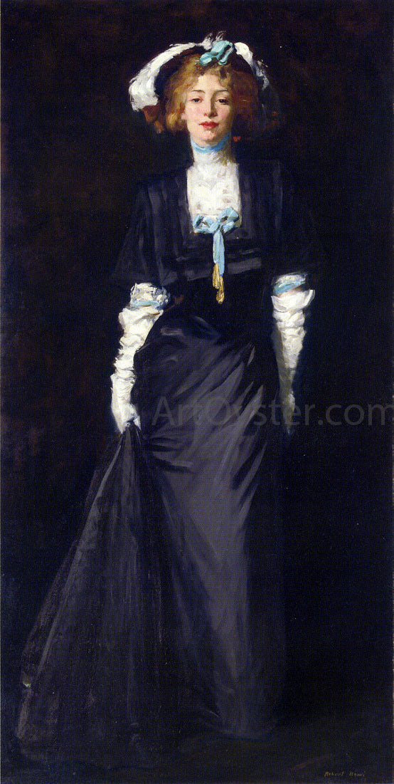 Robert Henri Jessica Penn in Black with White Plumes - Canvas Print